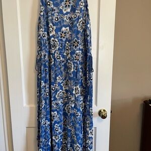 J Jill. XL Floral Blue Maxi Dress NWT